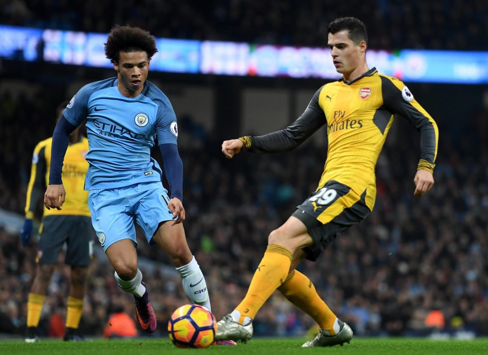 Granit Xhaka in action for Arsenal against Manchester United in the Premier League