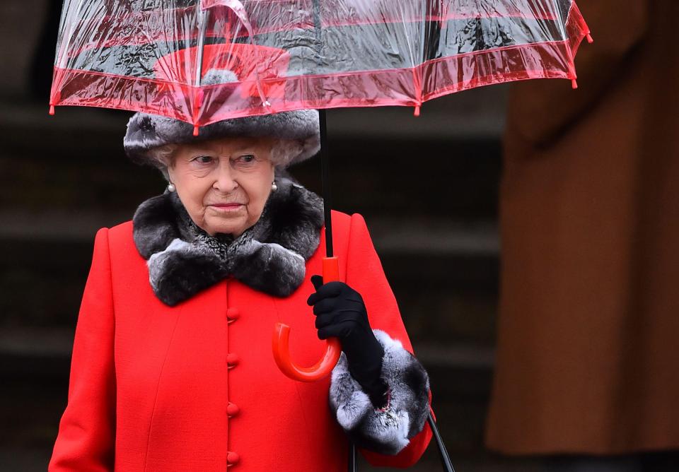  Bouncing back ... sources said Her Maj was "up and about and working" inside Sandringham House