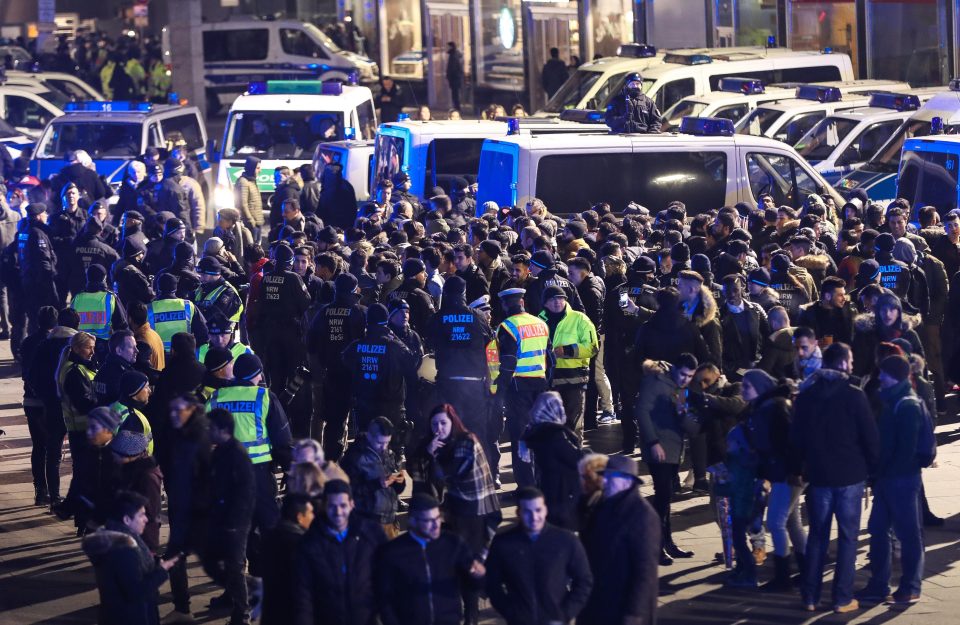  The men were prevented from moving towards the square in a bid to prevent a repeat of a series mass sexual assaults that took place in the same square last year