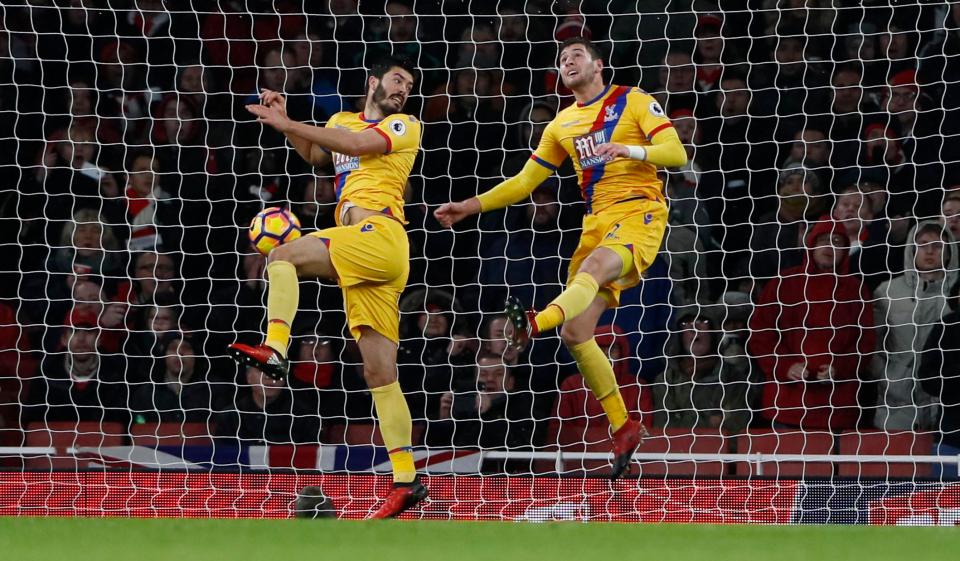 Joel Ward (right) could only send the header into his own net