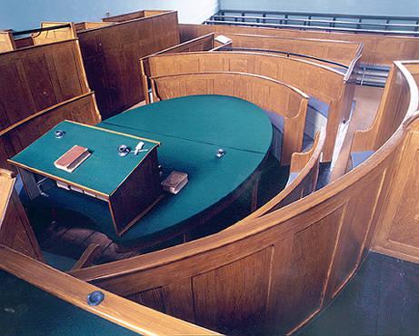  The building used to house judges, pictured here is the courtroom