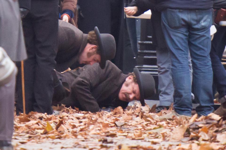  John C Reilly and his stunt double were spotted rehearsing a scene in London