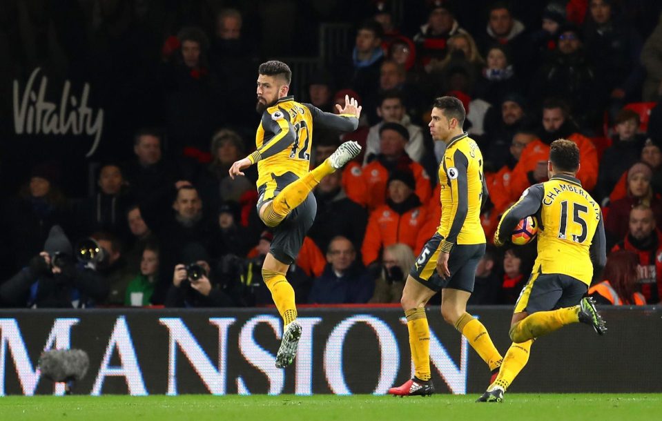  Olivier Giroud raced away to mimic his goal from two days ago with time still left for a winner