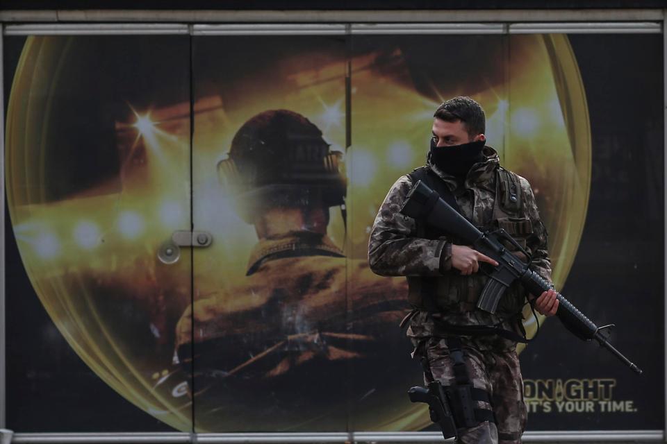  A Turkish special security force member patrols near the scene of the Reina nightclub following the New Year's day attack