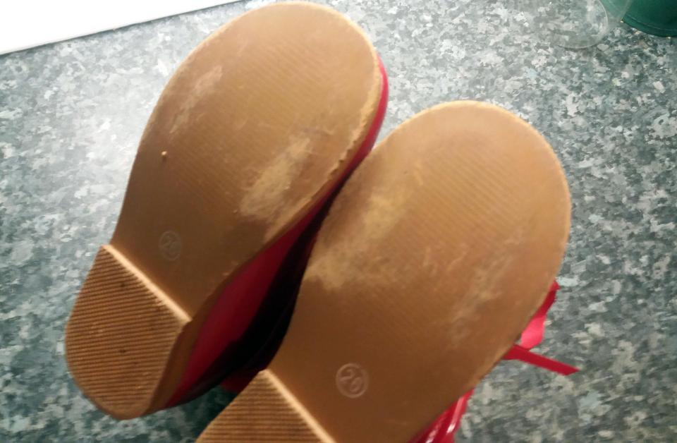  The soles of the shoes were also scuffed