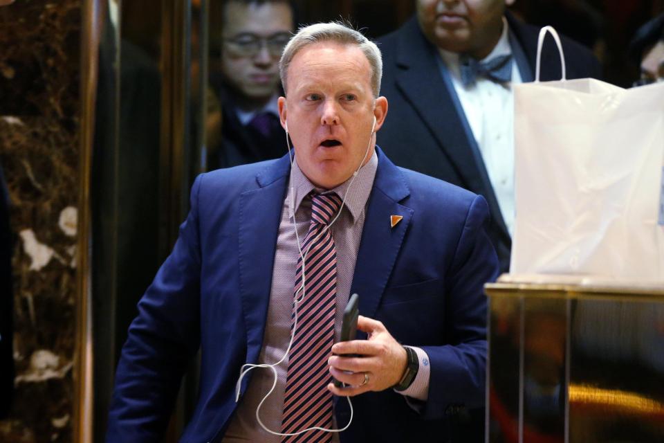  Sean Spicer, Press Secretary to President-elect Donald Trump, arrives in the lobby of Trump Tower in New York earlier this week