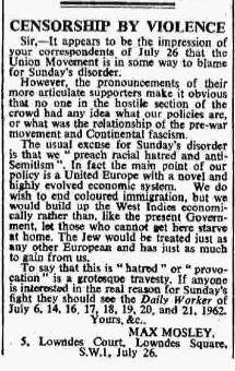  Yesterday we published his 1962 letter to the Times calling for an end to "coloured immigration"