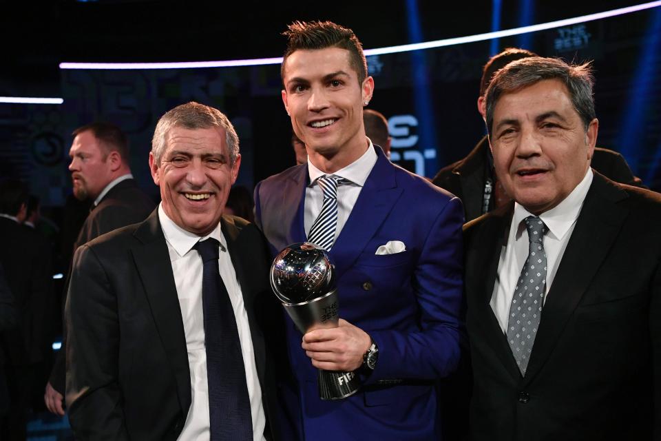  The Real Madrd multiple trophy winner stands alongside Portugal's Euro 2016 winning coach Fernando Santos