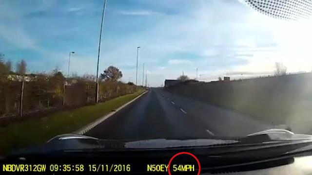  The car was clocked doing 54mph in a 40mph zone, with the illegal act caught on his dashcam