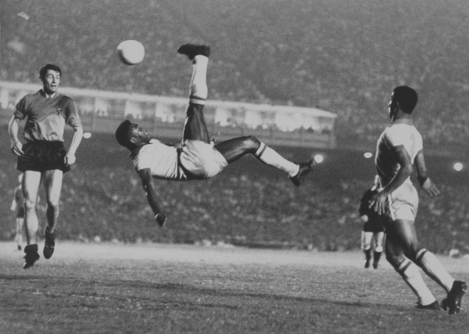  Pele scores an overhead kick at the famous Maracana Stadium in Rio