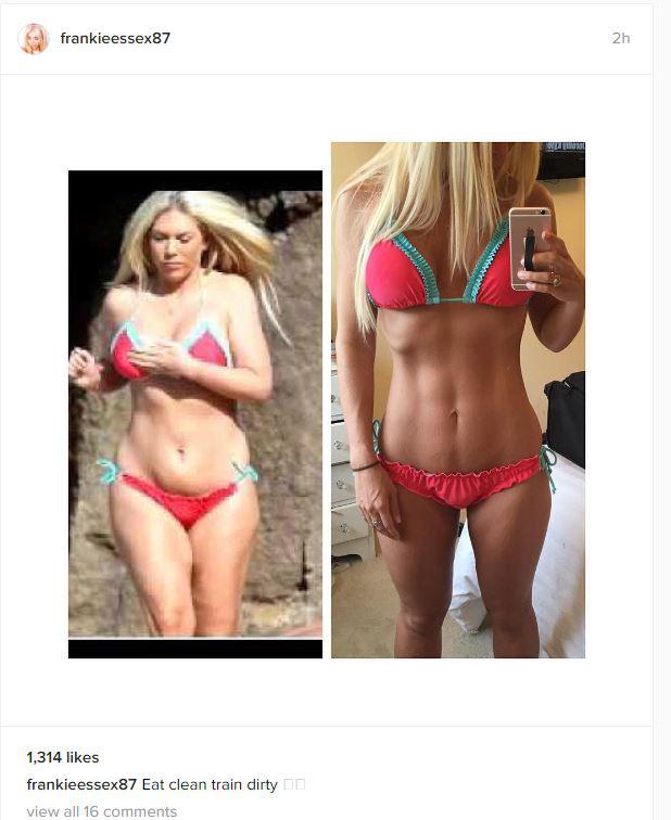  Frankie Essex shared this inspiring before and after picture on Instagram