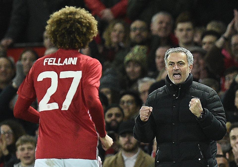 Marouane Fellaini netted the second goal in Uniteds 2-0 first-leg in