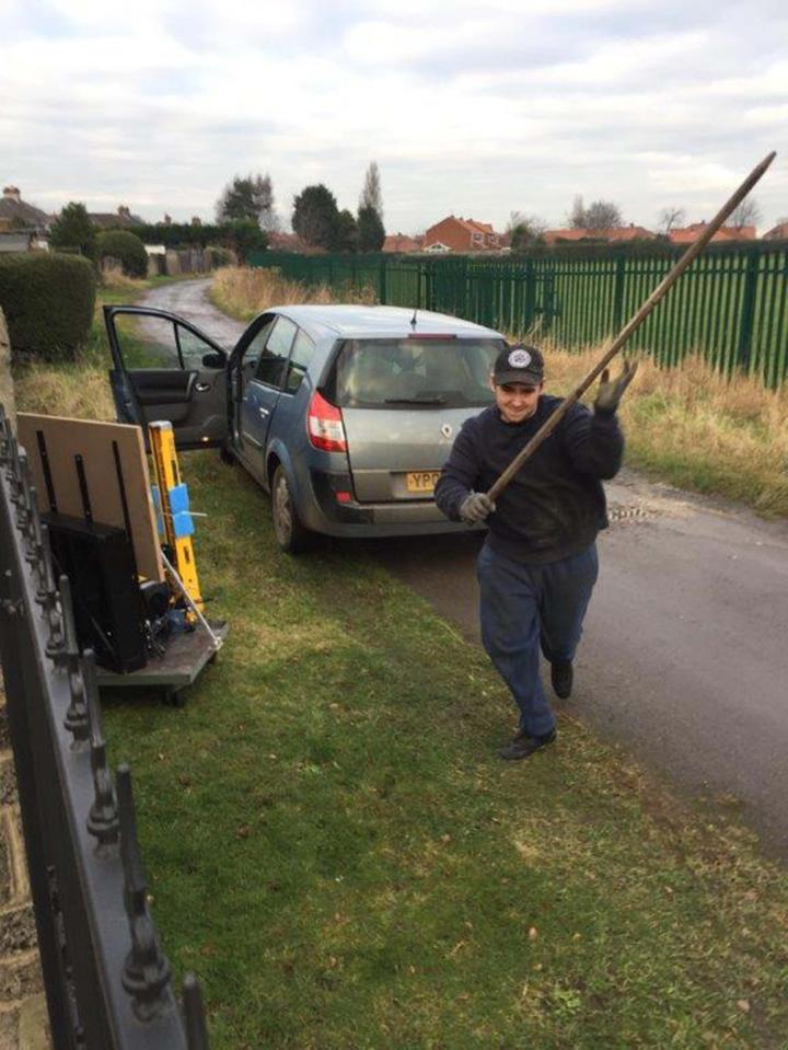  The yob appears to charge towards the camera armed with a 6ft metal bar