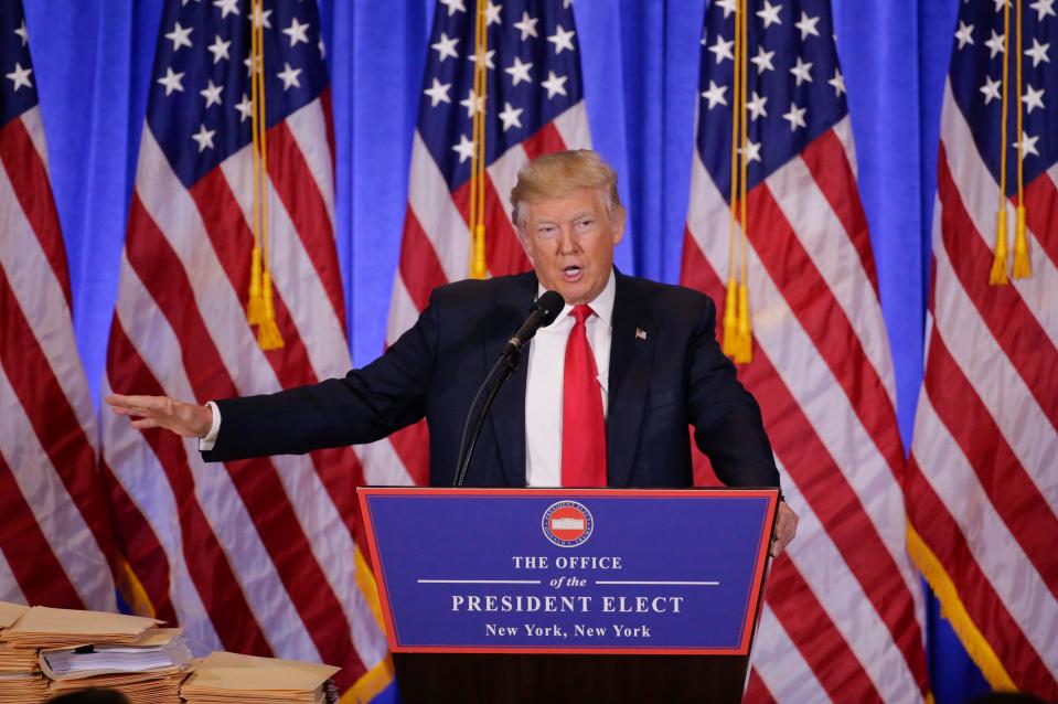  Trump confronted the dodgy sex dossier claims at a press conference on Wednesday