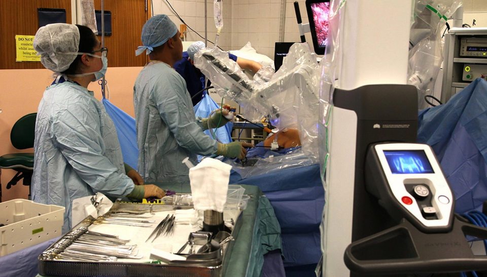 A da Vinci surgical robot in action 