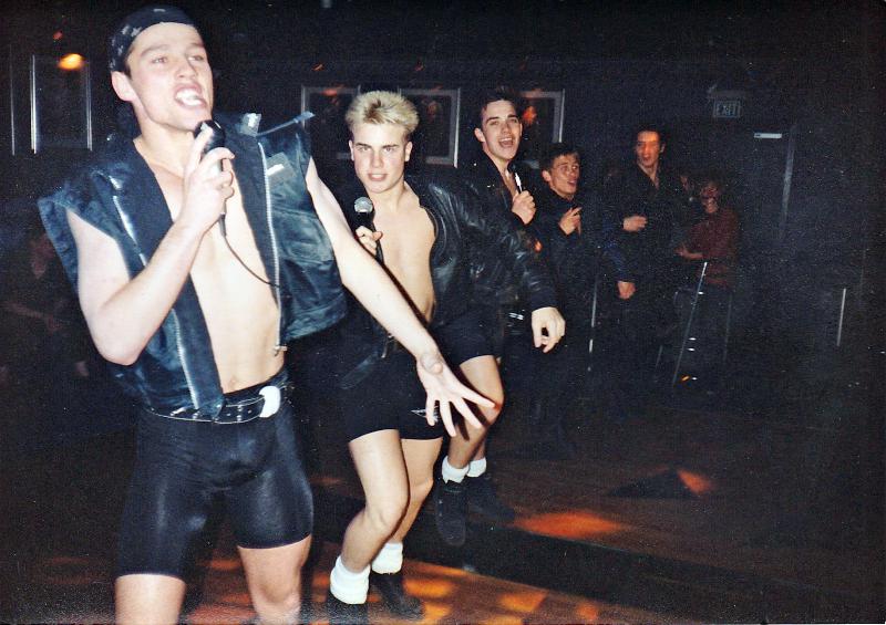  The boys from Take That - Jason, Gary, Robbie, Mark and Howard - enjoy an early taste of performing at a Glasgow nightclub