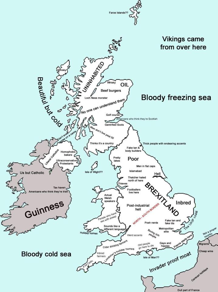  A map has been posted on Reddit showing what the creator believes each UK region is famous for