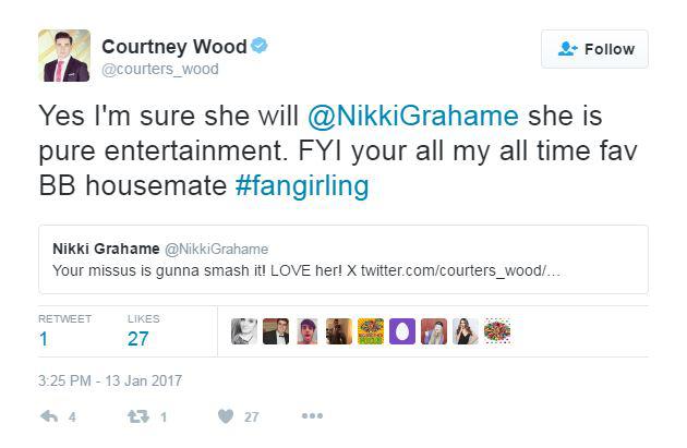  Courtney also received support for Jessica from former Big Brother star Nikki Grahame