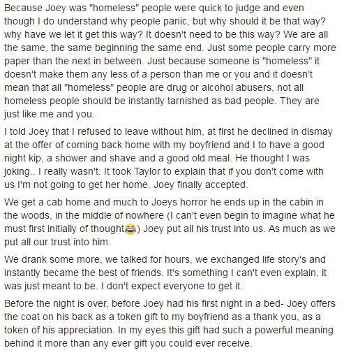  Kind-hearted Charlotte refused to take no for an answer when she invited Joey back to her family home to get warm, washed and fed