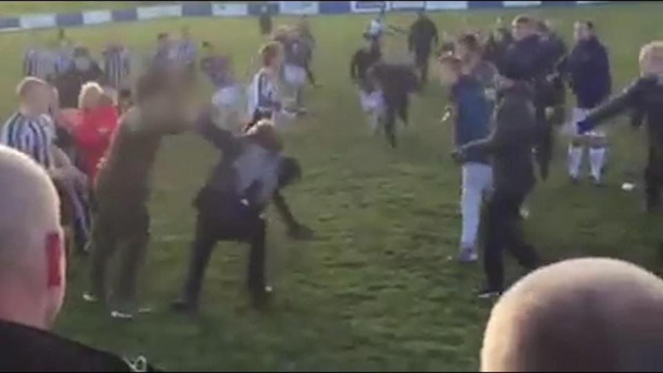 Shocking footage has emerged showing a mass brawl at a Sunday league game 