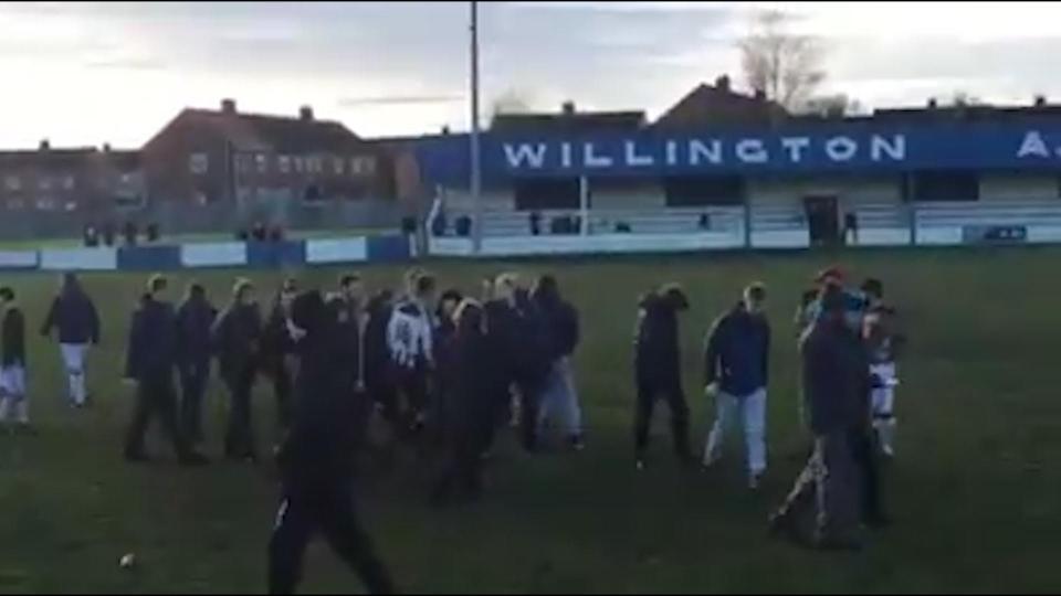 The shocking brawl happened in a game between Liverpool’s Black Bull FC and County Durham's Witton Park Rose & Crown FC 