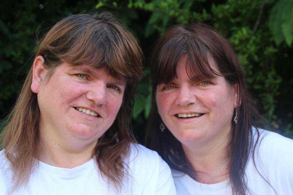 Her twin sister Sue Lancaster (right) told mourners her sibling had 'saved lives'