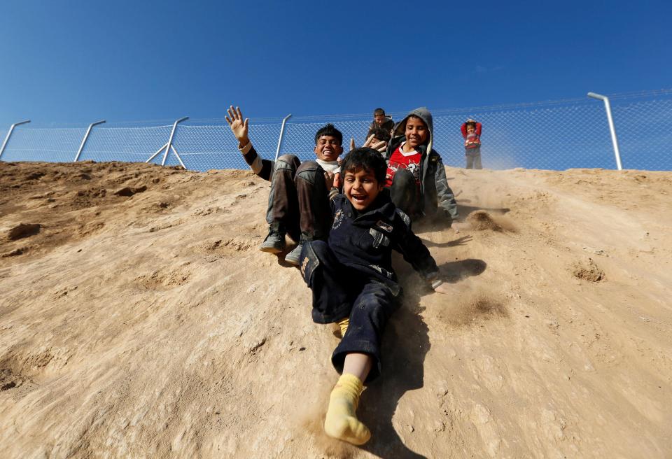  Iraqi children at a refugee camp close to the city