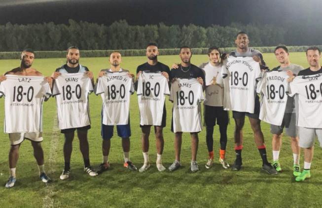  Anthony Joshua plays football in Dubai with personalised Manchester United shirts