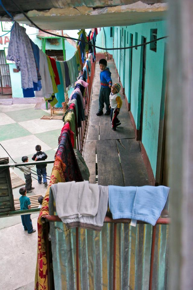 The stunning collection of images show rows of laundry hanging across the courtyard and on rails