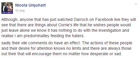  Corrie's mum Nicola Urquhart took to Facebook to clarify some facts about her son's life where she confirmed he did use a swinging website