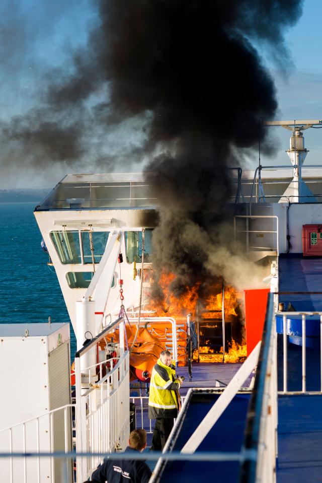  Thick plumes of black smoke could be seen rising from the ferry as it crossed the Solent