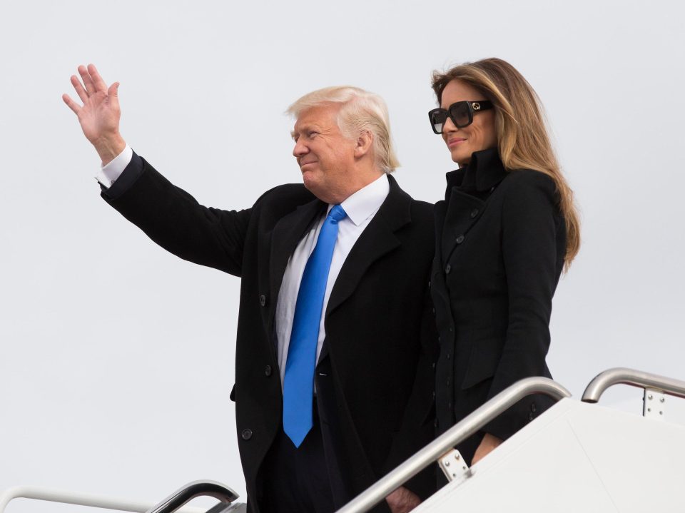  Melania, pictured with Donald, opted for a glamorous black coat by American label Norisol Ferrari and Gucci sunglasses