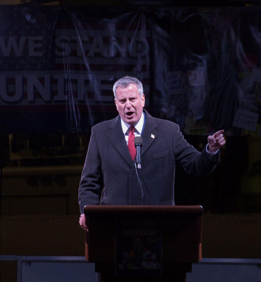  New York Mayor Bill de Blasio also hit out at the President-elect at the rally