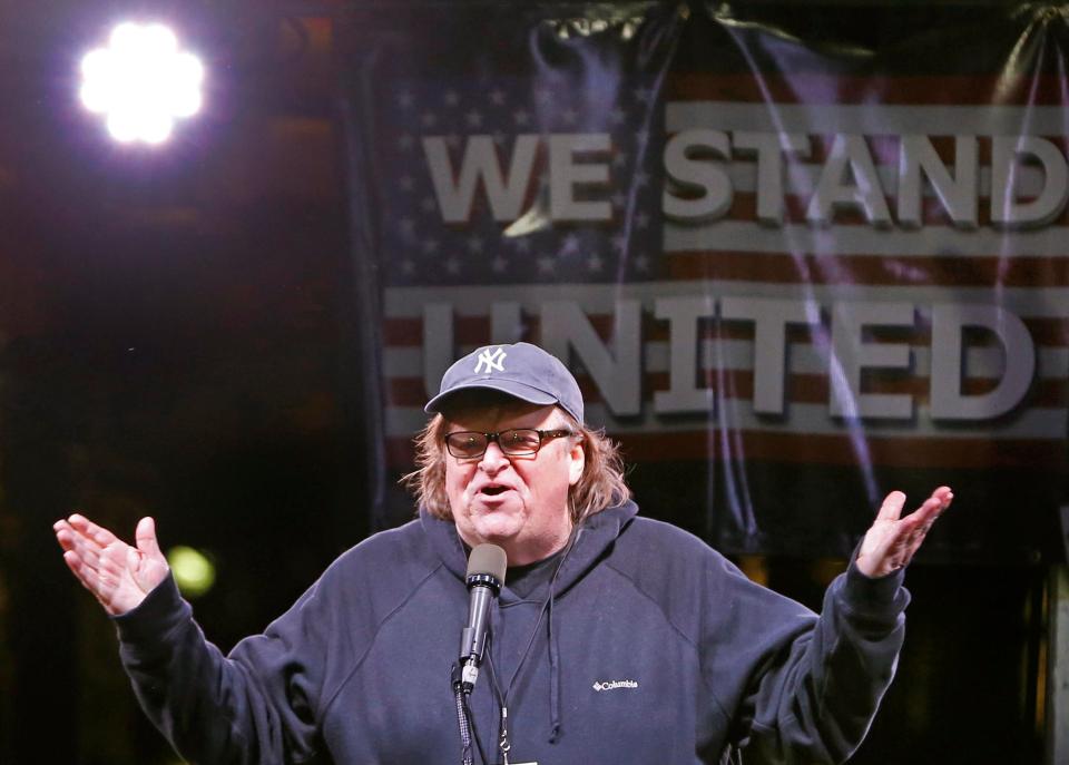  Director Michael Moore held the 'We Stand United' rally in New York