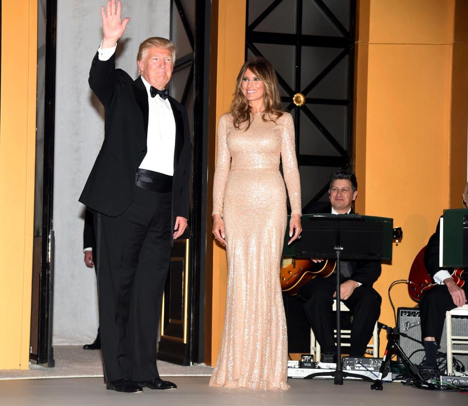  Donald and Melania Trump were welcomed on stage as President and First Lady Elect for one final time last night