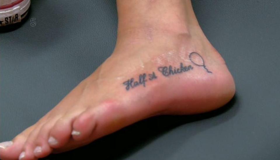  Madison's foot tattoo charts her late night munchies and love of 'hippy crack'