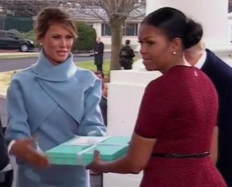  Melania handed Michelle a giant blue box from jewellery brand, Tiffany's