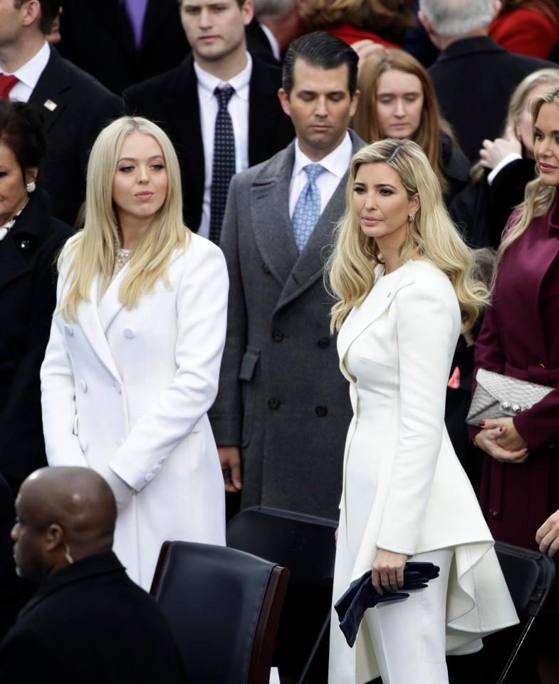  Ivanka, right, and Tiffany Trump looked elegant in matching white outfits as they arrived at their father Donald Trump's inauguration