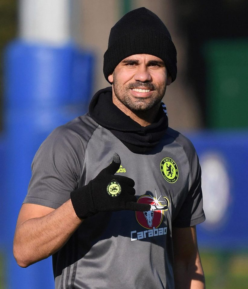 Diego Costa was all smiles in Chelsea training on Friday morning