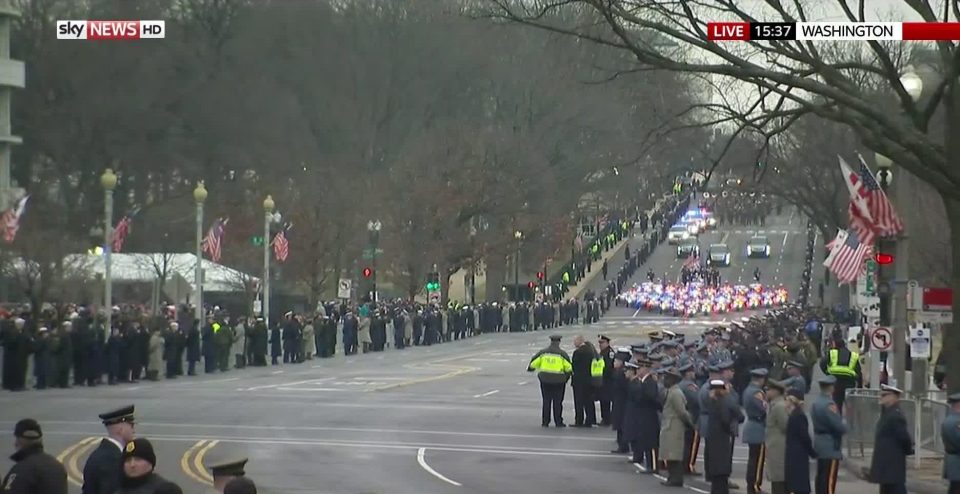  Hundreds of people have lined the streets to watch the parade travel through Washington