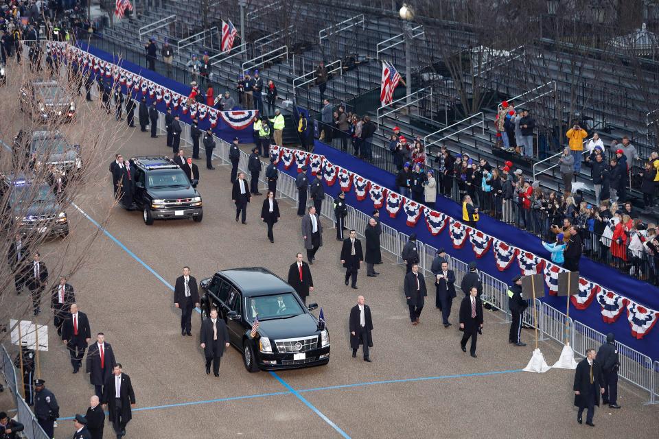  President Trump's limo drives by empty stands during Inaugural Parade