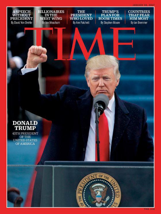  Time magazine published this special edition showing Trump punching the air after he finished his inauguration speech