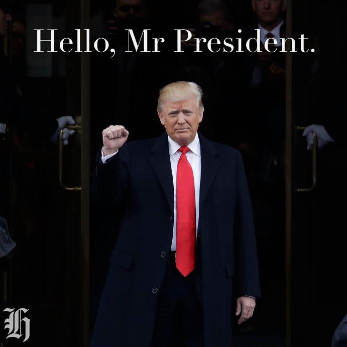  The New Zealand Herald ran an image of Trump punching the air with the headline: "Hello Mr President"