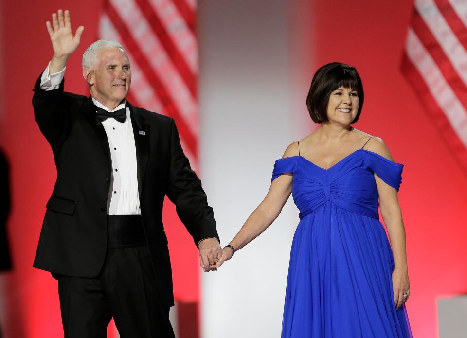  Vice President Mike Pence and his wife Karen pictured arriving at the Freedom Inaugural Ball