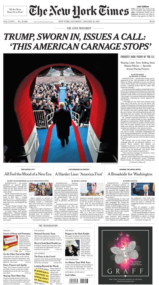  The New York Times showed Trump walking out of the Capitol building before being sworn in as President