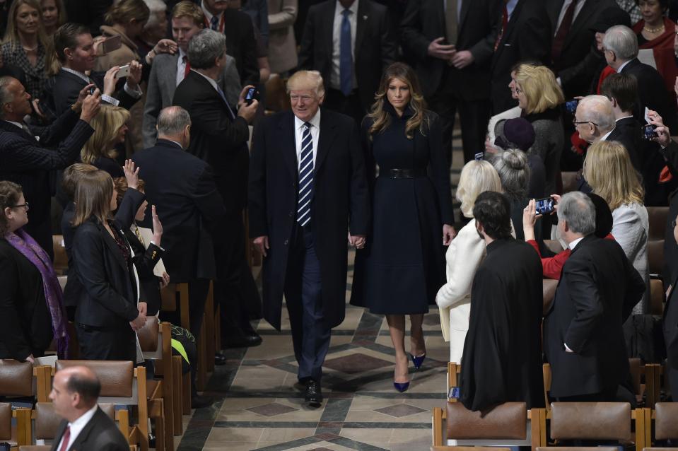  Trump was pictured arriving at church for a prayer service as he prepared to get down to business on his first full day as President