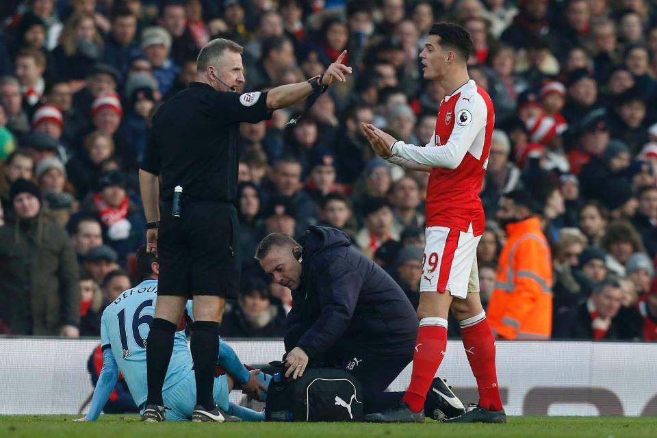 Granit Xhaka was sent off against Burnley - his second red card of the season