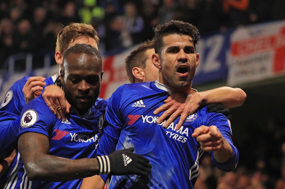 Diego Costa was mobbed by Chelsea players after grabbing the opener against Hull