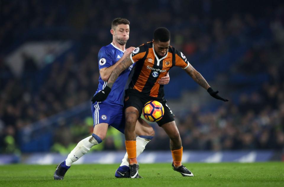  Gary Cahill marshals Hernandez in Chelsea's 2-0 win on Sunday