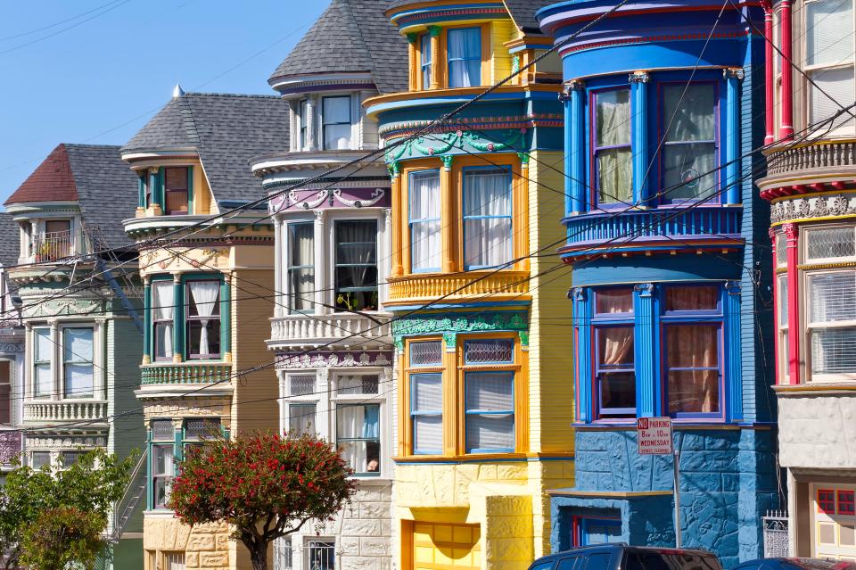  Painted Victorian houses in the Haight-Ashbury district of San Francisco